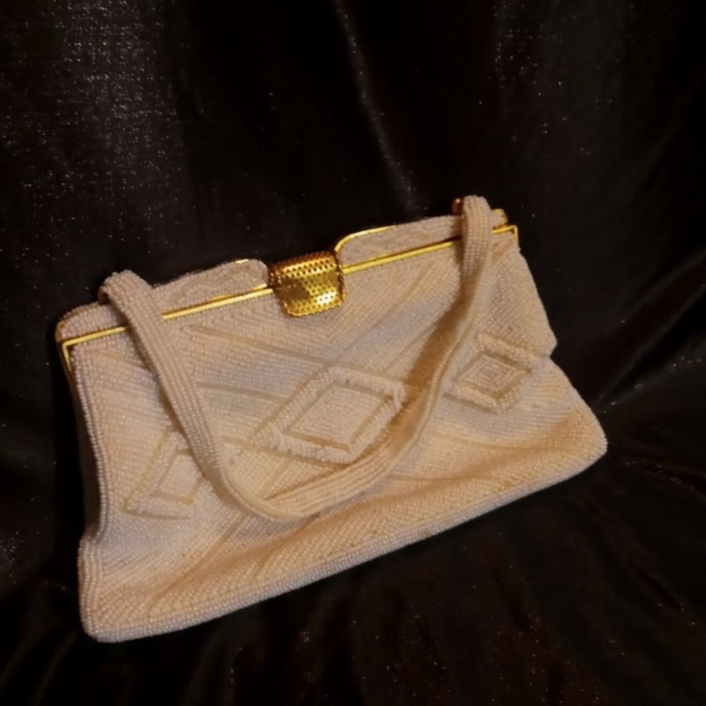 Ivory Vintage Pearl Beaded Evening Bag / Walborg